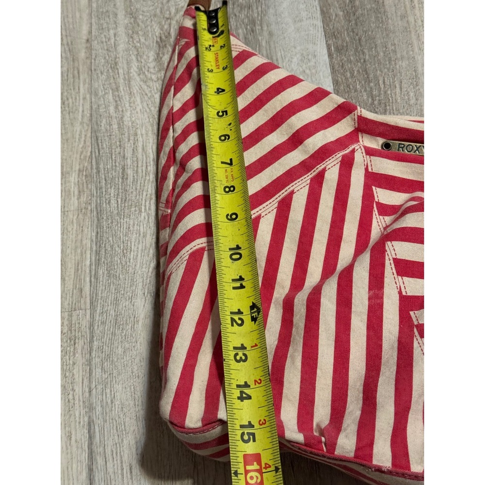 Y2K Roxy Red White Stripe Canvas Hobo Shoulder Bag Purse - Picture 6 of 7